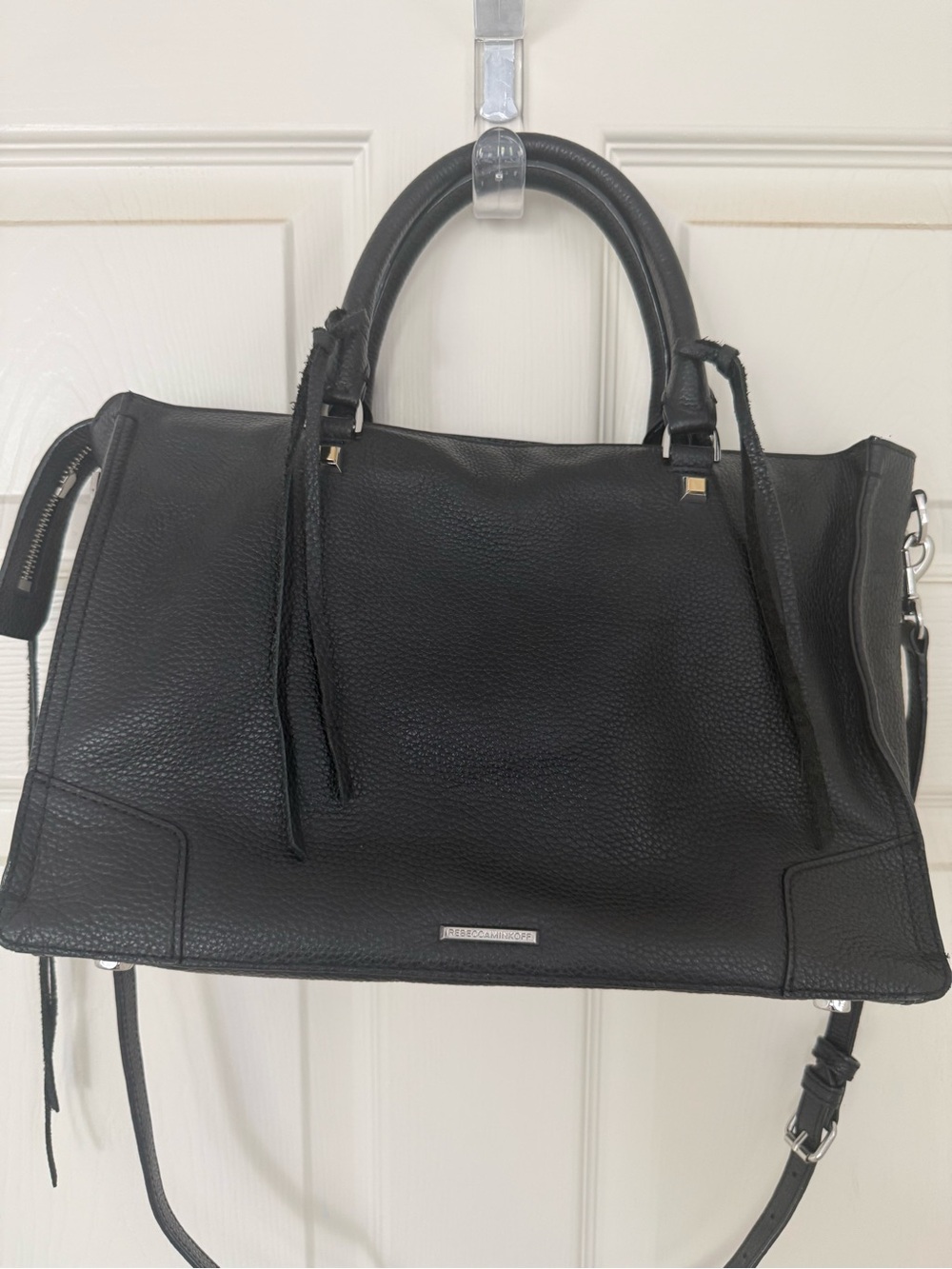 Rebecca Minkoff Black Pebbled Leather Satchel with Detachable Strap